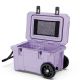 Hooure 26.77 in. 55 qt. Purple Portable Leak-Proof Outdoor Insulated Cooler Food Cart Wheels Handle, Cup Holders for Camping