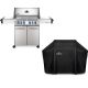 NAPOLEON Prestige 500 4-Burner Propane Gas Grill in Stainless Steel with Infrared Burners and Rotisserie Kit with Grill Cover