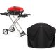 NAPOLEON TravelQ 285X 1-Burner Portable Propane Gas Grill Scissor Cart with Bonus Griddle, in Red with Grill Cover