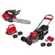 Milwaukee M18 FUEL 14 in. 18V Brushless Cordless Battery Top Handle Chainsaw w/ M18 Mower Kit, (2) 12.0 AH FORGE Battery, Charger