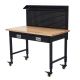 Garvee Heavy Duty 48 in. W x 24 in. D Black Steel Mobile Workbench with Rubberwood Top, Drawer and Pegboard, 10 ft. Power Cord