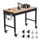 Garvee Heavy Duty 60 in. W x 22 in. D Black Steel Mobile Workbench with Rubberwood Top, AC Outlets and USB Ports