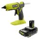 RYOBI ONE+ 18V Cordless Dual Temperature Glue Gun w/ 10 Glue Sticks and FREE 2.0 Ah HIGH PERFORMANCE Battery
