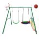 Outdoor Swing Set with Saucer Swing, Belt Swing, Heavy Duty Metal Frame, Basketball Hoop and Soccer Goal for Kids