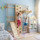 10-in-1 Wood Indoor Swing Set with Rock Climbing Wall and Rope Ladders