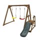 GOGEXX 2-in-1 Natural Solid Wood Swing Set with Slide for Backyard, Outdoor Kids Playset with Climbing Rope Ladder