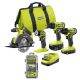 RYOBI ONE+ 18V Cordless 4-Tool Combo Kit with 1.5 Ah Battery, 4.0 Ah Battery, Charger, and Impact Rated Driving Set (50-Piece)