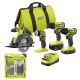 RYOBI ONE+ 18V Cordless 4-Tool Combo Kit with 1.5 Ah Battery, 4.0 Ah Battery, Charger, and Twist Drill Bit Set (25-Piece)