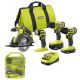 RYOBI ONE+ 18V Cordless 4-Tool Combo Kit with 1.5 Ah Battery, 4.0 Ah Battery, Charger, and Drill & Impact Drive Kit (95-Piece)