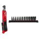 Milwaukee M12 12V Lithium-Ion 1/4 in. Cordless Ratchet with 1/4 in. Drive Metric Deep Well 6 Point Impact Socket Set (14-Piece)