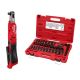 Milwaukee M12 12V Lithium-Ion 3/8 in. Cordless Ratchet with 3/8 in. Drive SAE and Metric 6 Point Impact Socket Set (43-Piece)