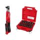 Milwaukee M12 12V Lithium-Ion 1/2 in. Cordless Ratchet (Tool-Only) and 1/2 in. Drive Metric Deep Well Impact Socket Set (14-Piece)