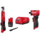 Milwaukee M12 12V Lithium-Ion 3/8 in. Cordless Ratchet Kit with Battery, Charger and Right Angle Die Grinder