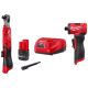 Milwaukee M12 12V Lithium-Ion 1/2 in. Cordless Ratchet Kit with Battery, Charger and Right Angle Die Grinder