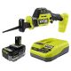 RYOBI ONE+ HP 18V Brushless Cordless Compact One-Handed Reciprocating Saw w/ ONE+ 18V HIGH PERFORMANCE 4Ah Battery and Charger