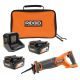 RIDGID 18V 4.0 Ah Battery (2-Pack) with Charger, Bag, and 18V Cordless Reciprocating Saw