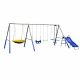 SPORTSPOWER Malibu Metal Swing Set with Blow Molded Swing, Surfboard Swing, Standing Swing, Saucer Swing, Slide, Anchor Kit