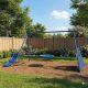 Blue Metal Outdoor Playground Swing Set with 31.5 in Net Swing and Mini Slide for age 3+