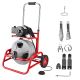 SKYSHALO Drain Cleaner Machine 75 ft. x 1/2 in. Sewer Auger on Wheels Adjustable Drum Angle 6 Cutters and Foot Switch 2025 update