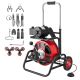 SKYSHALO Drain Cleaner Machine 100 ft. x 3/8 in. Auto Feed Sewer Snake Auger, w/ 8 Cutters and Foot Switch, Climbing Wheels, Drum
