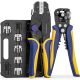 Hand Tool Ratchet Crimping Tool Set with 6 Crimp Dies, Star Wheel Pressure Adjust, Wire Stripper, 8 Piece