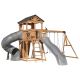 Backyard Discovery Dover Bay Spruce Wood Outdoor Swing Set Playset with Wave Slide, Tube Slide, Clubhouse, and Rock Wall