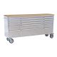 Garvee 72 in. W x 18 in. D Heavy Duty 15-Drawer Mobile Workbench Cabinet Wood Top Tool Chest with Lockable Wheels, Silver