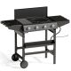 PHI VILLA 4-Burner Propane Gas Flat Top Grill and Griddle Combo in Black with Wheels Hose and Regulator