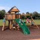 Backyard Discovery Canyon Creek Outdoor Kid's Playground Playset w Rock Wall Fort Swing Green Wave Slide and Kitchen-Professional Assembly