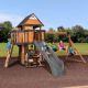 Backyard Discovery Canyon Creek Outdoor Kid's Playground Playset w/ Rock Wall Fort Swing Gray Wave Slide and Kitchen-Professional Assembly
