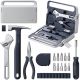 HOTO 16-Pieces Home Hand Tool Kit with Storage Box Includes Screwdriver Wrench, Hammer, Tape Measure, Plier for Household DIY