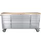 72 in. Stainless Steel Mobile Workbench Cabinet with Lockable Wheels, 15-Drawer, Rubber Wood Top, Lock Key for Workshop