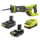 RYOBI ONE+18V Cordless Reciprocating Saw Kit with 2 Ah Battery and Charger & 2 Ah Battery