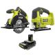 RYOBI ONE+18V Cordless 2-Tool Combo Kit with Circular Saw, Jig Saw & ONE+18V 2.0 Ah Lithium-Ion HIGH PERFORMANCE Battery