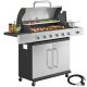 Outsunny 6-Burner Portable Propane Gas Grill in Black and Silver with Side Burner and Cabinet