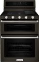 KitchenAid - 30 in. Wide 5 burners 6.0 cu. ft. Self-Cleaning Freestanding Double Oven Gas Convection Range - Black Stainless Steel