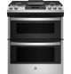 GE - 30 in. Wide 5 Burners 6.7 Cu. Ft. Slide-In Double-Oven Gas Range with Steam-Cleaning and No-Preheat Air Fry - Stainless Steel