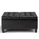 Simpli Home - Harrison 36 inch Wide Transitional Square Coffee Table Storage Ottoman Faux Leather - Midnight Black