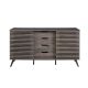 Walker Edison Mid Century Modern Sliding Slat Door TV Stand for TV's up to 65in. Ebony/Slate Grey