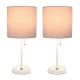 Limelights - Stick Lamp with USB charging port and Fabric Shade 2 Pack Set - White/Gray