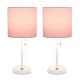 Limelights - White Stick Lamp with USB charging port and Fabric Shade 2 Pack Set - Light Pink
