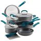 Rachael Ray Create Delicious Hard-Anodized Aluminum Nonstick Cookware Set, 11-Piece, Teal Handles - Gray w/ Teal Handles