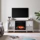 SEI Toppington Mirrored Electric Fireplace Media Console - Mirror and silver finish