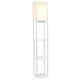 Simple Designs - Floor Lamp Etagere Organizer Storage Shelf w 2 USB Charging Ports, 1 Charging Outlet & Linen Shade - White