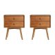Walker Edison - Mid Century 2 Drawer Nightstand (Set of 2) - Caramel