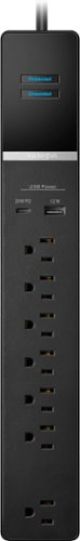 Rocketfish™ - 7-Outlet/1-USB/1-USB-C 2160 Joules Surge Protector Strip - Black