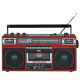 QFX - RECHARGEABLE CASSETTE AM/FM/SW1-2 RADIO BLUETOOTH BOOMBOX WITH USB RECORDING - Red