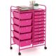 Costway - 15 Drawer Rolling Storage Cart Mobile Cart with Colorful Drawers & Metal Frame - Hot Pink