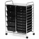 Costway - 15 Drawer Rolling Storage Cart Scrapbook Paper Office School Organizer - Black