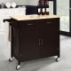 Costway - Modern Rolling Kitchen Island Cart Wood Top Storage Trolley with Storage Drawers - Brown